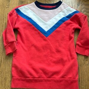 Mini Boden Tunic Length Sweatshirt Top red pink, white, blue chevron stripes